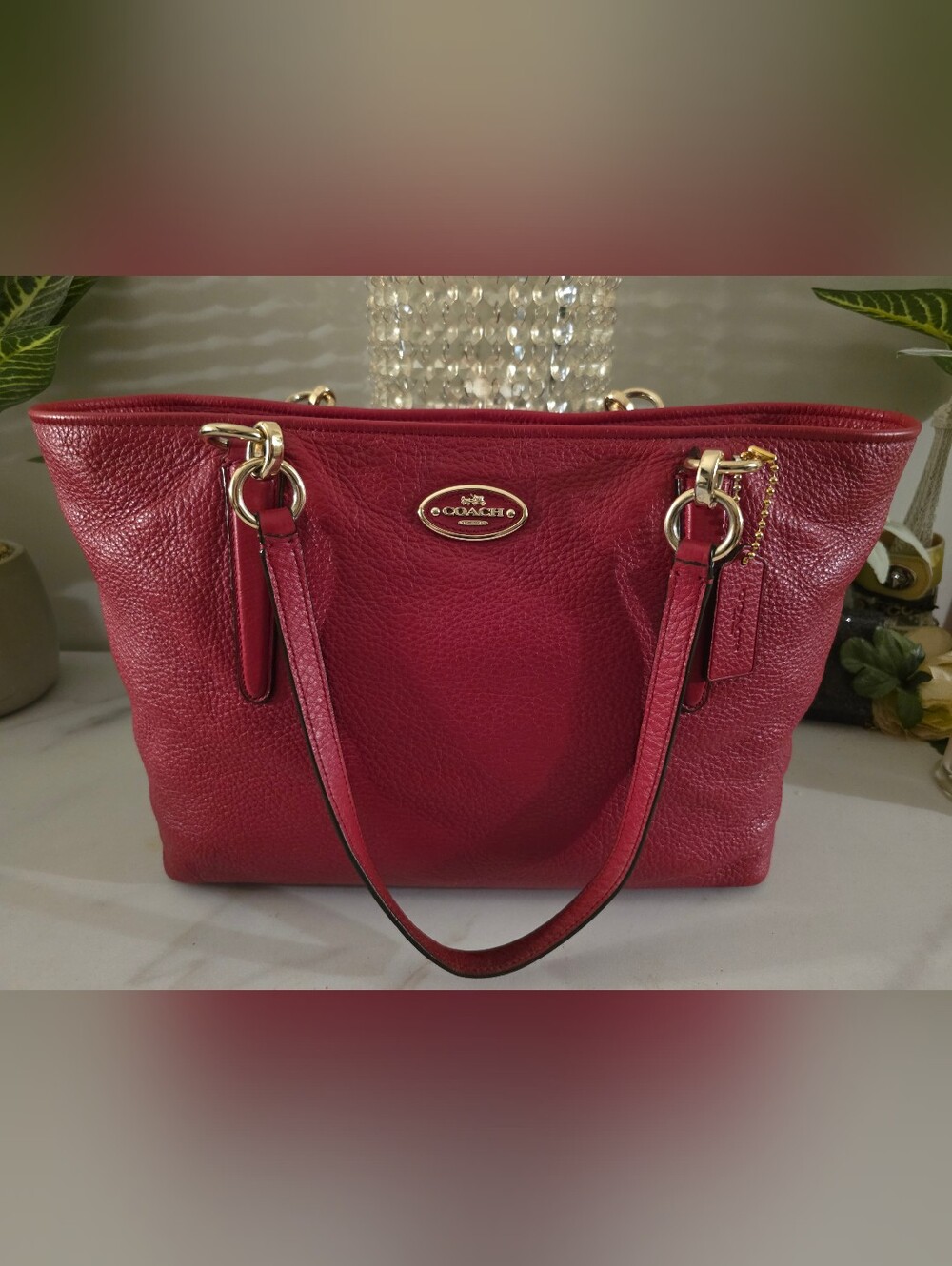 Coach Red Pebbled Leather Tote Bag